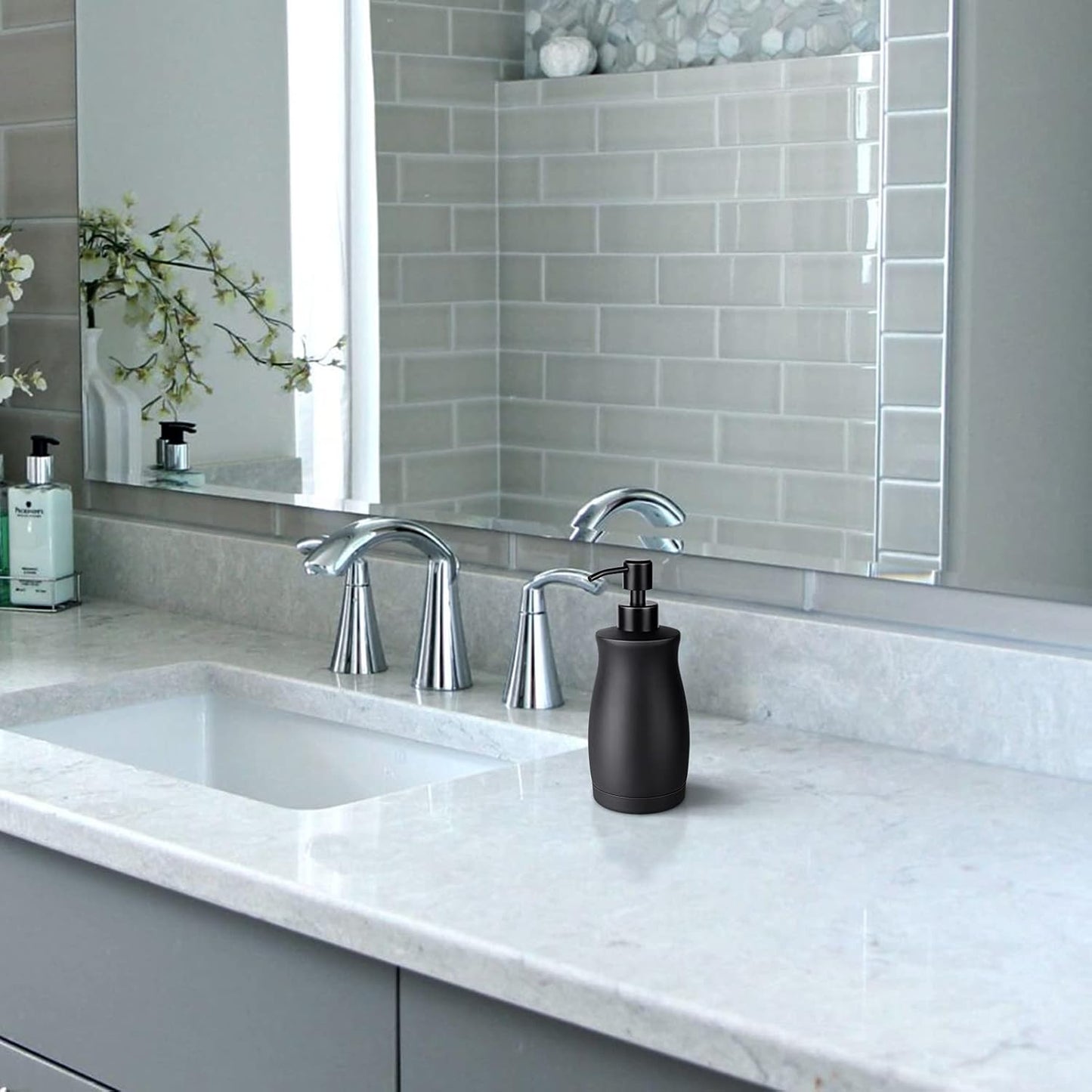 Stainless Steel Countertop Matte Black Soap Dispenser Liquid Bottle for Kitchen & Bathroom Hand Dish Lotion (Matte Black, 390ml/13oz)