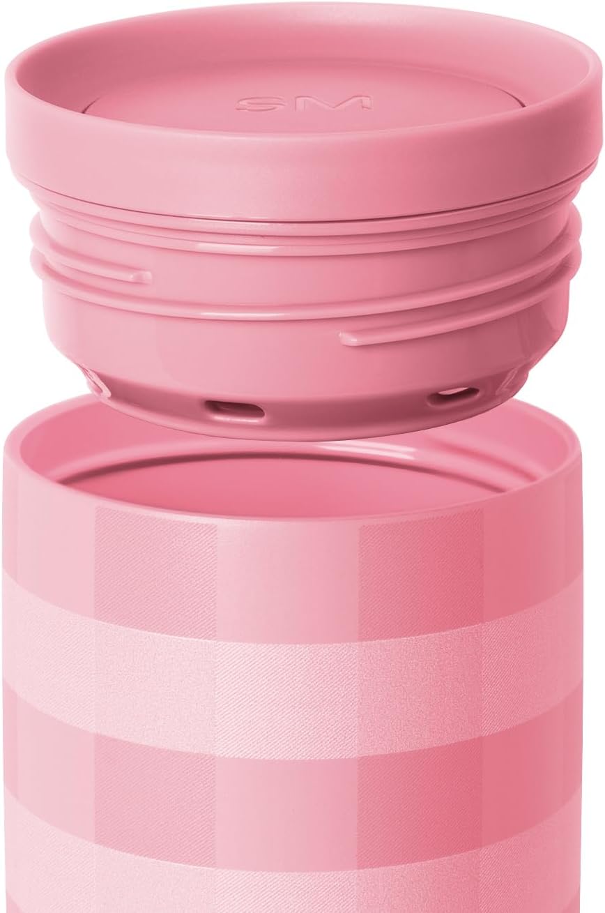 Simple Modern Voyager Signature | 16oz Travel Coffee Mug Tumbler with 360° Lid | Gifts for Women Men | Ceramic-Lined Insulated Stainless Steel Cold Brew Iced Coffee Cup | Velvet Pink Gingham