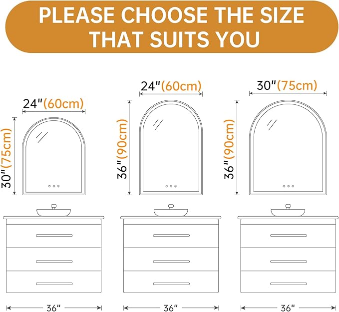 Arched LED Mirror for Bathroom 24"x30", 3 Color Changing, Shatterproof - Image 7