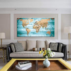 Large Wall Art Blue map of The World Painting Ready to Hang 20"x40"Large Framed - Image 2