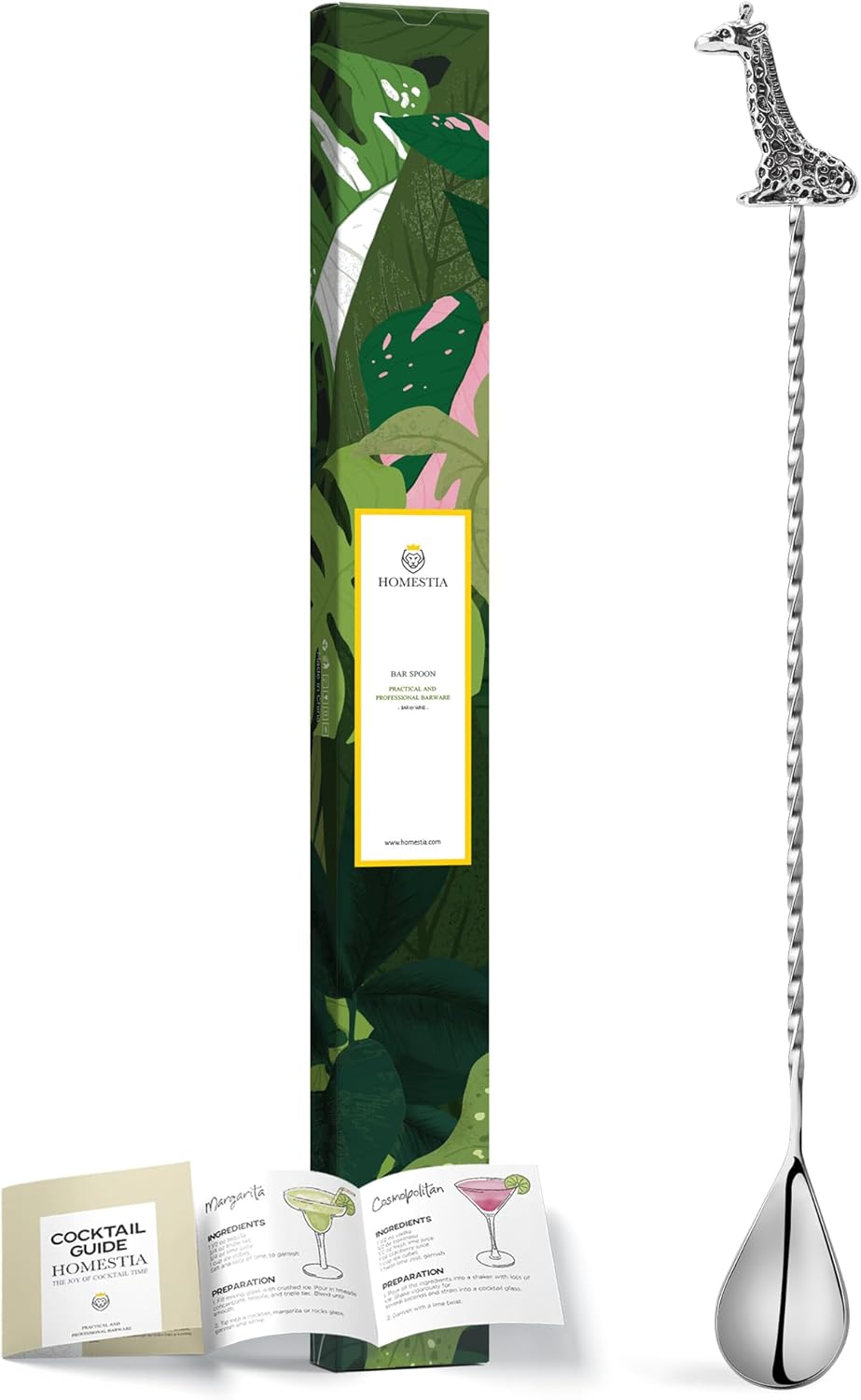 Homestia Bar Spoon Cocktail Mixing Spoon, Spiral Pattern Bar Cocktail Shaker Spoon, Stainless Steel Long Handle 12 Inches, Drink Stirrers Spoons with Giraffe Handle for Cocktail Shaker Tall Cups