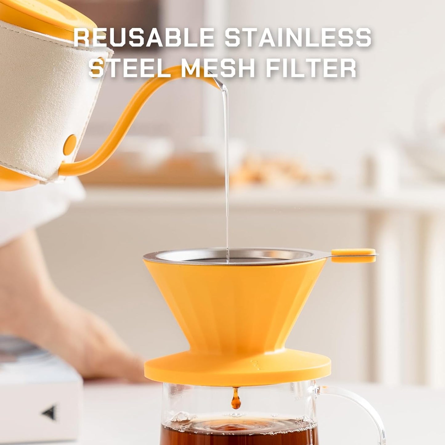 Pour Over Coffee Maker Set, Pour Over Kettle, Coffee Dripper, Glass Coffee Server with Scale, Stainless Steel Filter (Grey)