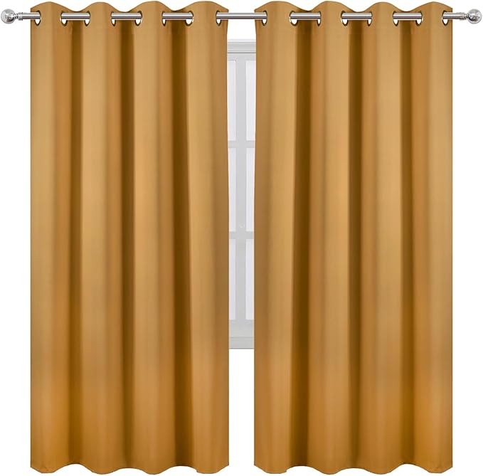 LEMOMO Blackout Curtains 66 x 72 Inch Long Mustard Yellow Curtains Set of 2 - Image 2