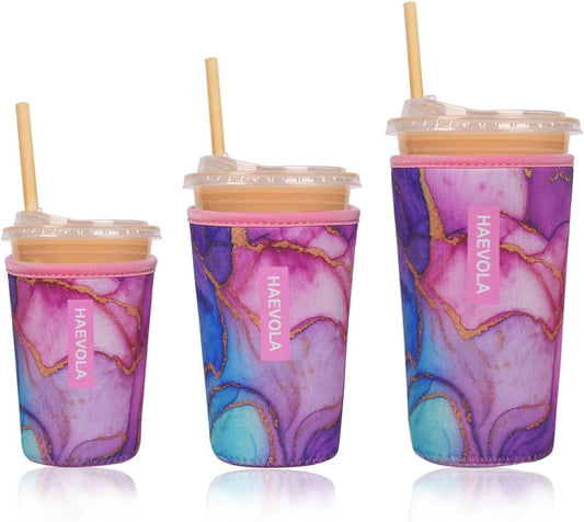 Reusable Insulated Neoprene Iced Coffee Cup Sleeve, Durable Drink Sleeve for Cold Beverages, Beverage Holder for Iced Coffee, Aurora Flow