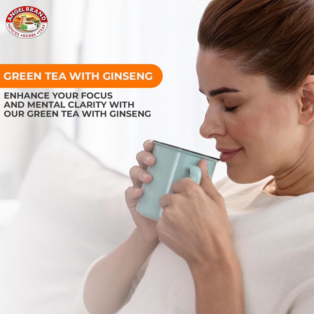 Angel Brand Green Tea with Ginseng Tea Bags 25 – Pack of 3 – Energizing & Antioxidant-Rich Herbal Blend & Ginseng Root - Balanced Flavor & Rich Nutrients With Health Benefits