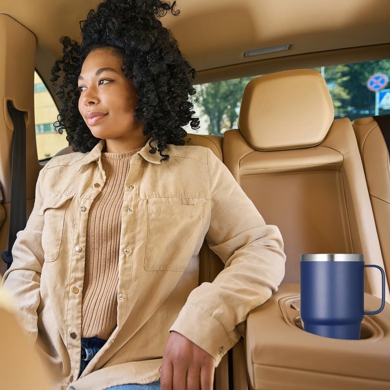 VEGOND 20 oz Tumbler Bulk with Handle Lid and Straw, Stainless Steel Insulated Travel Coffee Mug Set, Spill Proof Double Wall Metal Tumblers Cups, Powder Color Navy Blue 12 Pack