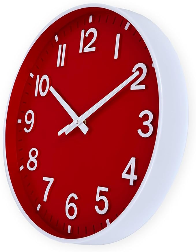 HZDHCLH Red Wall Clocks Battery Operated, 12 inch Silent Non Ticking Modern - Image 3