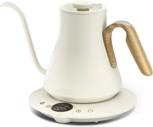 Electric Kettles, INTASTING Gooseneck Electric Kettle, ±1℉ Temperature Control, Stainless Steel Inner, Quick Heating, for Pour Over Coffee, Brew Tea, Boil Hot Water, 1500W/0.9L (Morandi White)