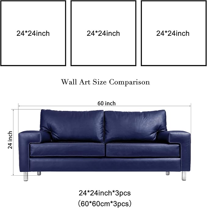 Wieco Art Blue Flowers 3 Panels Canvas Print Wall Art Modern Pictures Artwork - Image 5