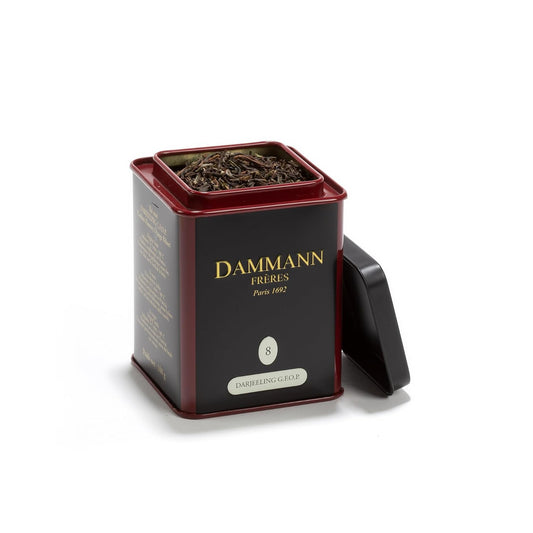 Dammann Freres Loose Leaf, Darjeeling G.F.O.P., Premium Gourmet French Black Tea, Blend Peach, Almond Flavors, 3.52 Ounce Tin