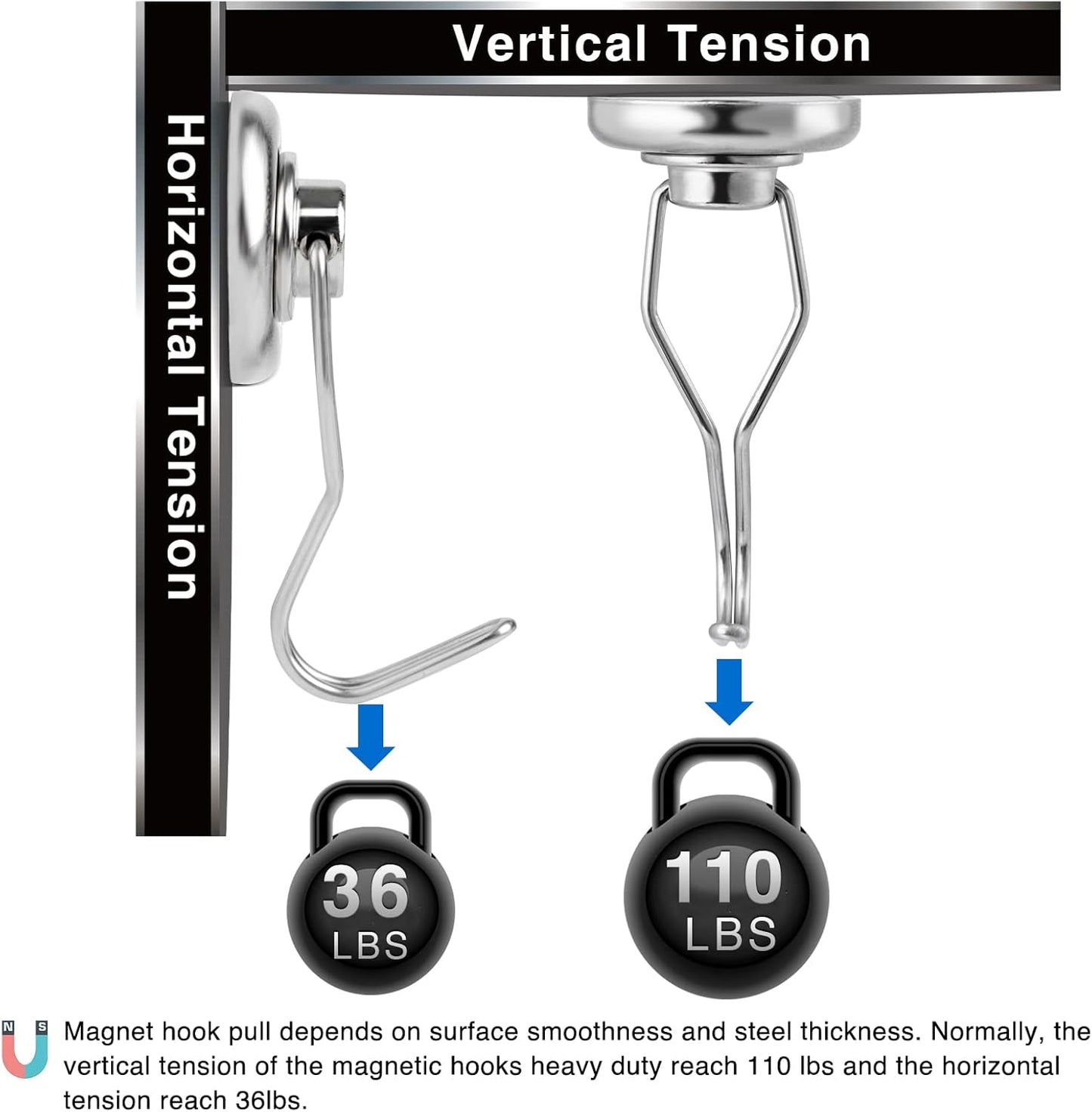 LOVIMAG Hooks, 110lbs+ Magnetic Magnet Hook 2025 Cruise Cabin Ship Essentials Heavy Duty Strong Refrigerator Fridge Hanging for Classroom Beach Vacation Kitchen Grills Home Mug Hanger (8 Pack), Silver