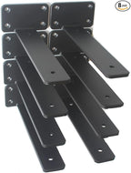 8 Pack - 8 inch Black Hidden L Shelf Bracket Iron Floating Shelf Brackets by MHMYDZ