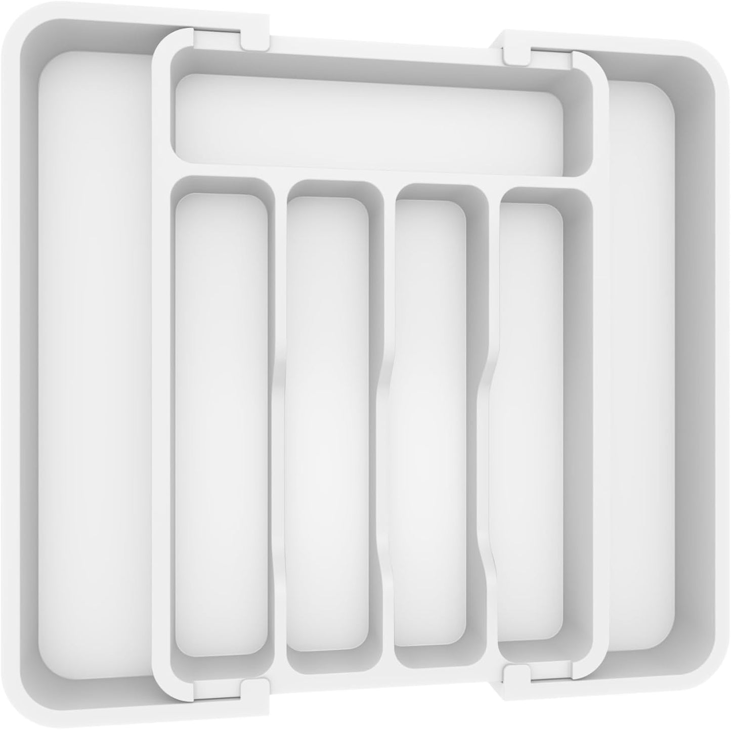 Lifewit Silverware Drawer Organizer, Expandable BPA Free Utensil Tray for Kitchen, Adjustable Flatware and Cutlery Holder for Spoons Forks Knives, Plastic Kitchen Organizers and Storage, White
