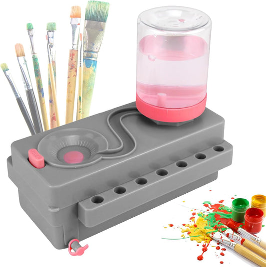 Brush Rinser Set Paint Cleaning Tools Makeup Brush Cleaner Machine, Paint Brush Cleaner Brush Rinser Running Water Circulation Paint Brush Cleaner (Grey Pink)