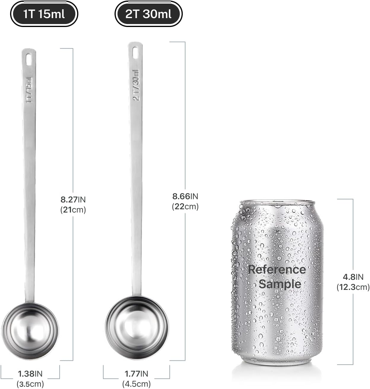 2Pcs Coffee Scoop Spoon - 1 Tbsp (15ml) & 2 Tbsp (30ml) Measuring Tablespoon - Stainless Steel Coffee Measuring Spoon - Long Handle Measuring Spoons for Ground Coffee, Loose Tea and Powder