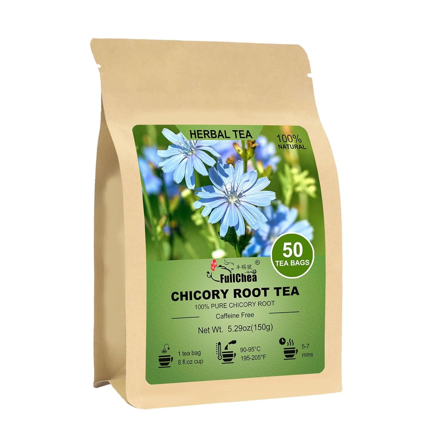 FullChea - Chicory Root Tea, 50 Teabags - Pure Chicory Root Herbal Tea - Coffee Alternative - Non-GMO - Caffeine-free - Support Liver Health & Rich in Antioxidants
