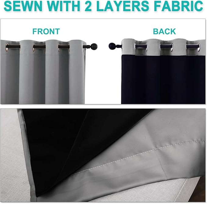 NICETOWN Silver Grey 100% Blackout Curtains 54 inches Long, Thermal Insulated - Image 5