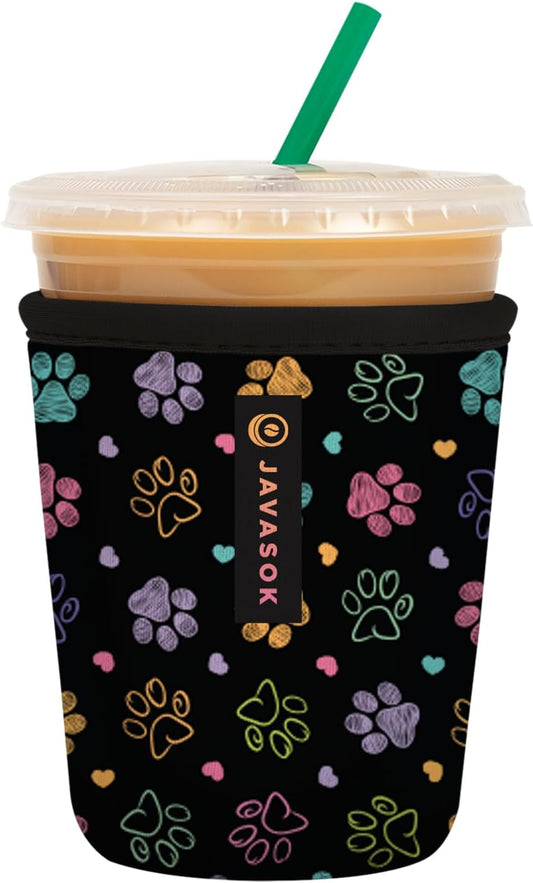 Sok It JavaSok Iced Coffee & Cold Soda Insulated Neoprene Cup Sleeve (Furry Footprints, Small: 16-20oz)