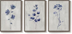 Framed Boho Floral Wall Art for Living Room, 3 Piece Blue Minimalist Botanical - Image 9