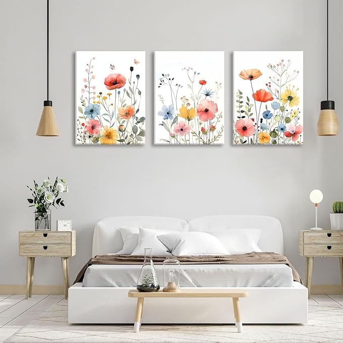 KISSFOX Framed Colorful Wildflower Canvas Wall Art Set Of 3 Flowers Pictures - Image 6