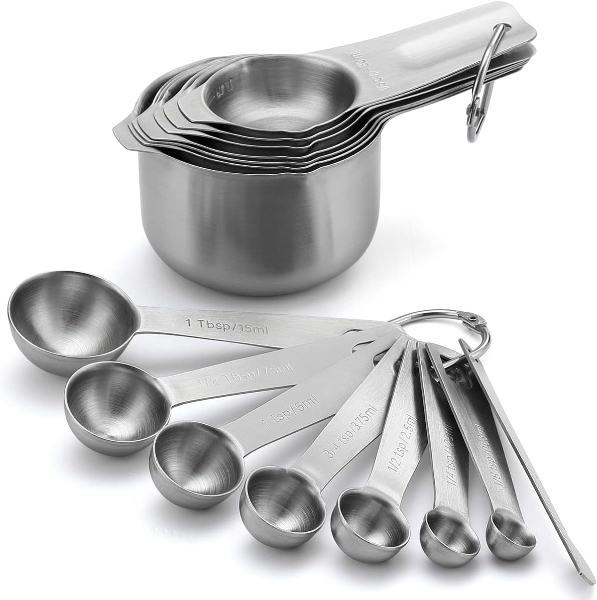 Spring Chef Stainless Steel Measuring Cups and Spoons Set of 15 with Leveler - Kitchen Metric Metal Measuring Spoons and Cups Set for Dry & Liquid Ingredients - Perfect for Cooking & Baking
