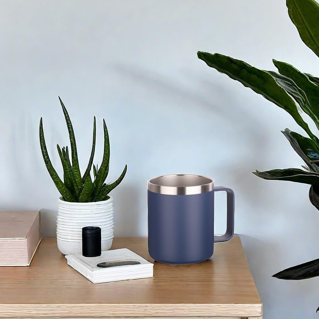 Volhoply 14oz Insulated Stainless Steel Coffee Mug with Lid Bulk 4 Pack,Double Wall Vacuum Travel Coffee Cup with Handle,Reusable Metal Cups Tumbler,Camping Mugs Keep Hot,Ideal Gifts(Navy,4)