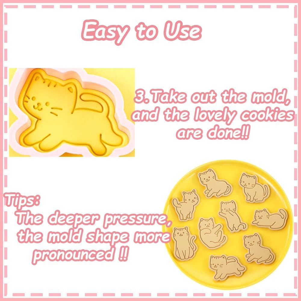 8pc 3D Cute Cat Cookie Stamps, Cupcake Pancake Apple Pie Pastry Biscuit Molds, Fruit & Sandwich Cutter Set for Cat Party Decorations