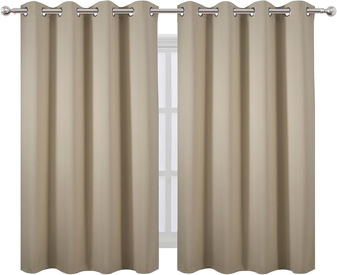 LEMOMO Blackout Curtains 66 x 54 Inch Long Beige Curtains Set of 2 Panels Room - Image 2