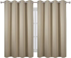 LEMOMO Blackout Curtains 66 x 54 Inch Long Beige Curtains Set of 2 Panels Room - Image 2