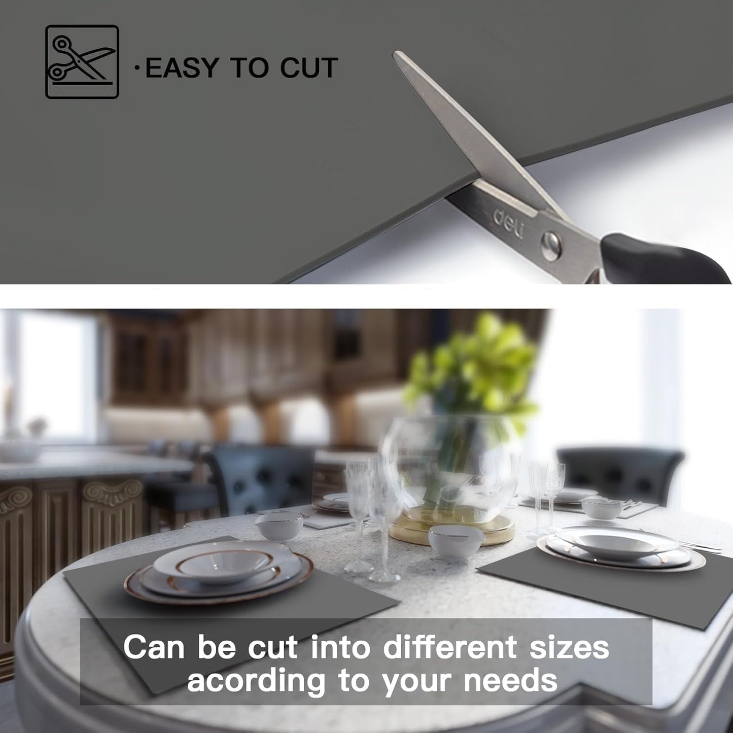 2MM Thick Silicone Countertop Mat, 31.5"x 23.6" Silicone Mats for Kitchen Counter, Nonslip Heat Resistant Mat, Large Kitchen Counter Mats, Waterproof Countertop Protector, Light Gray