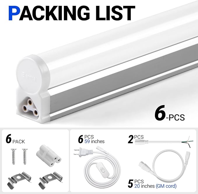 Barrina (6 Pack LED T5 Integrated Single Fixture, 6500K Super Bright White - Image 8
