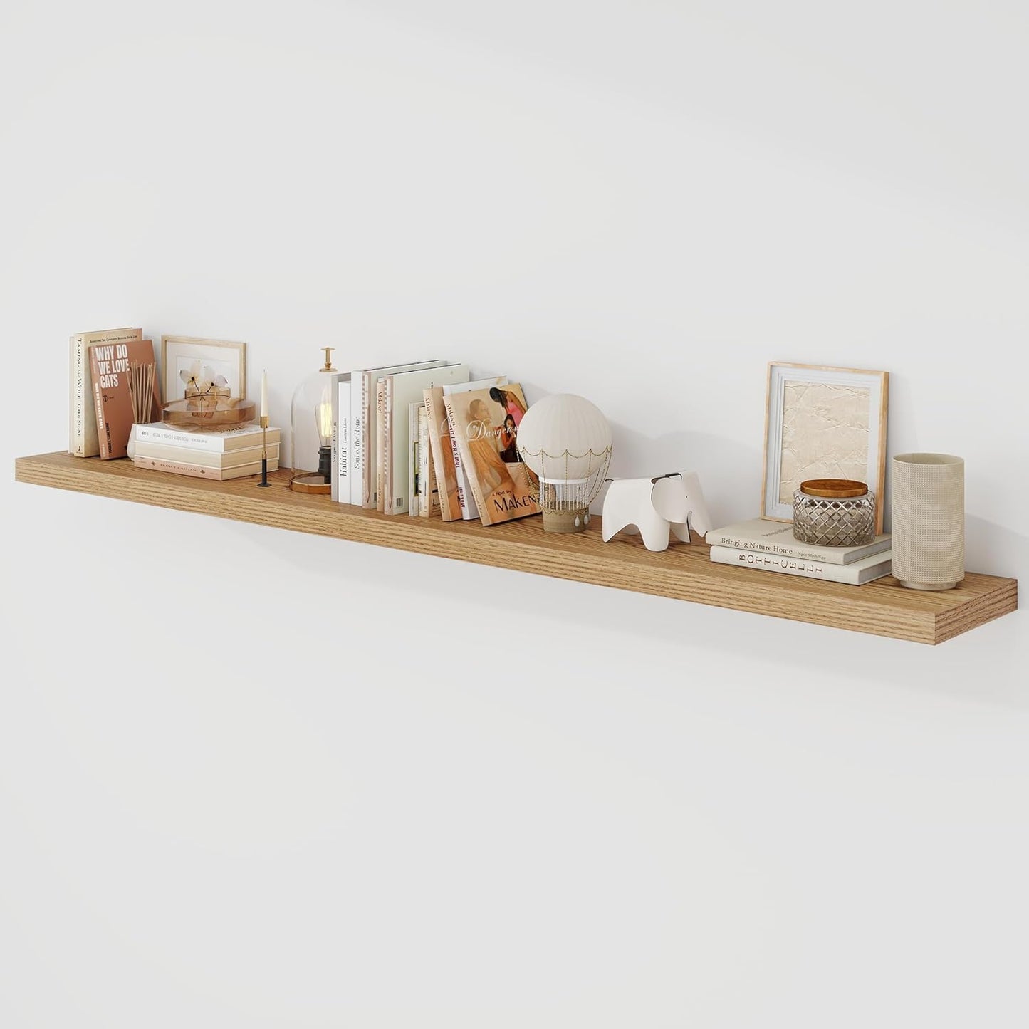 72 Inch Floating Shelves, 9.3" Deep Floating Shelf Wall Mounted, 72" Wall Shelves, Rustic Deep Bookshelf, Large Display Shelves & Storage Shelves for Bedroom, Living Room, Light Brown, Set of 1