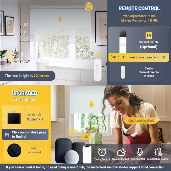 Motorized Smart Blinds With Remote, Grasscloth Fabric Roller Shades With - Image 4