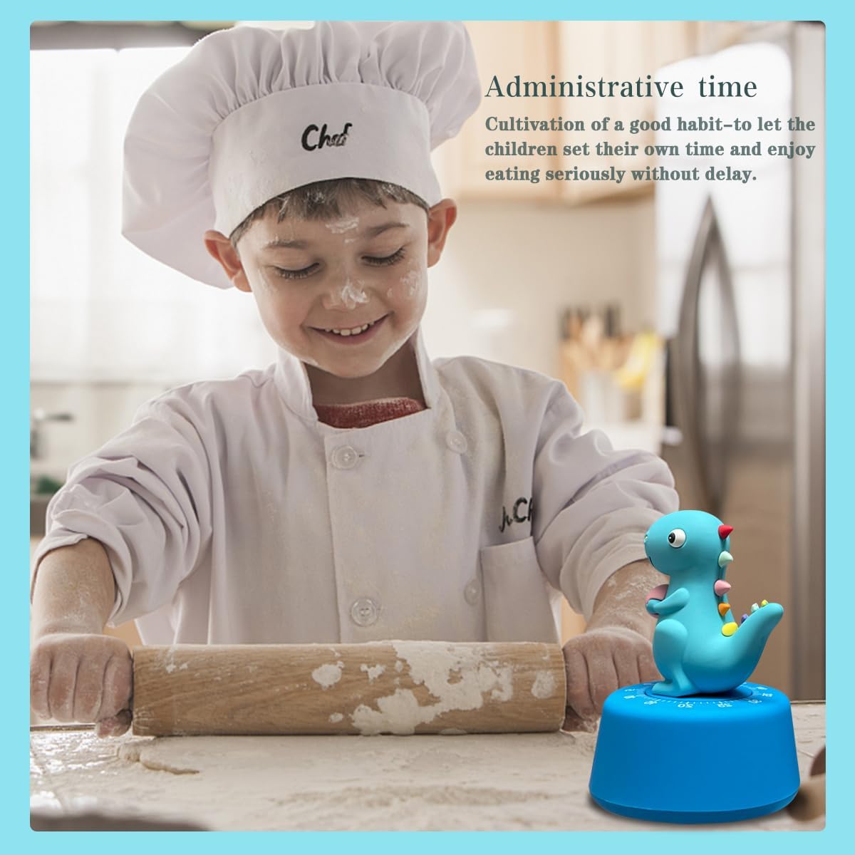 60 Minutes Mechanical Kitchen Timer,Cute Dinosaur Timer for Kids,Wind Up Egg Timer for Cooking,Reading,Classroom and Do Sports. (Sky Blue)