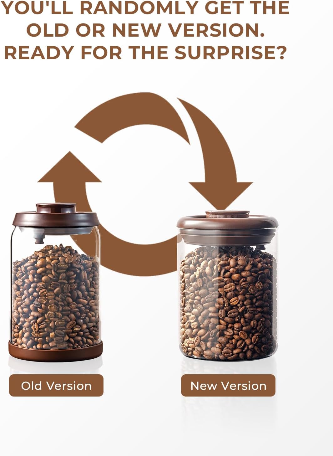 Glass Coffee Container - 900ml x 2 Pop Top Coffee Storage Airtight Canister, Large Ground Coffee Containers Coffee Jars with Lids 300g Brown