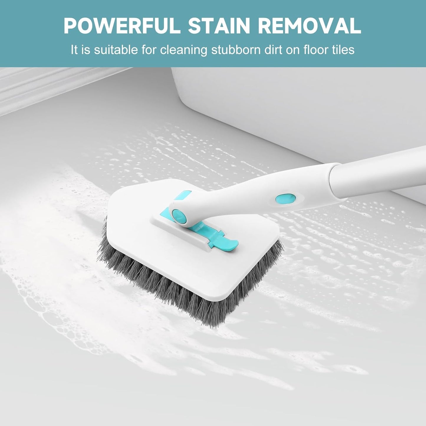 nacena Shower Scrubber with Long Handle, 3 in 1 Tile Tub Scrubber Brush with 3 Detachable Cleaning Heads Adjustable Handle Shower Cleaner Brush for Bathroom, Kitchen, Toilet, Wall, Sink, Blue White