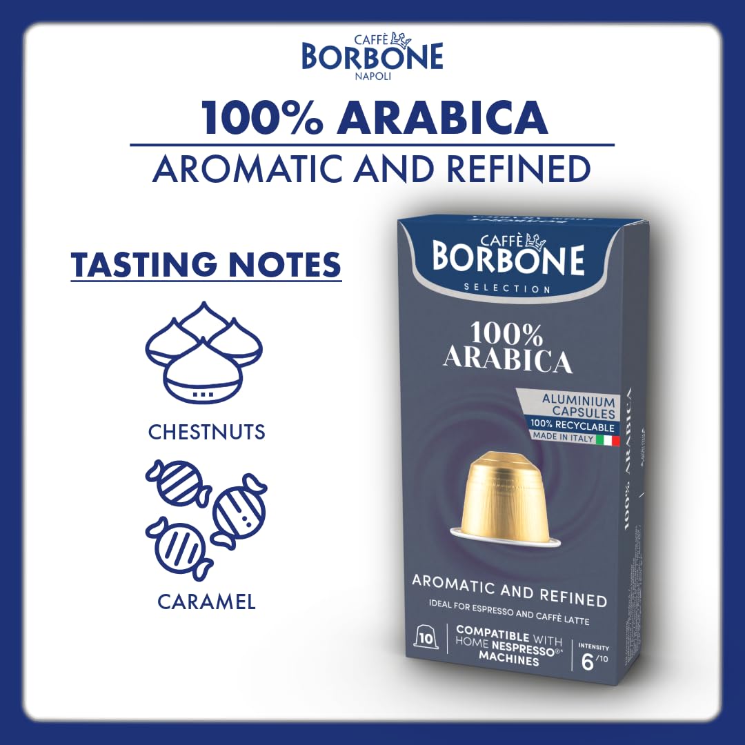 Caffe Borbone Aluminum Coffee Pods, 100% Arabica, Medium Roast, Aromatic and Refined, Genuine Italian Coffee - NOT compatible with Vertuo - 50 Count