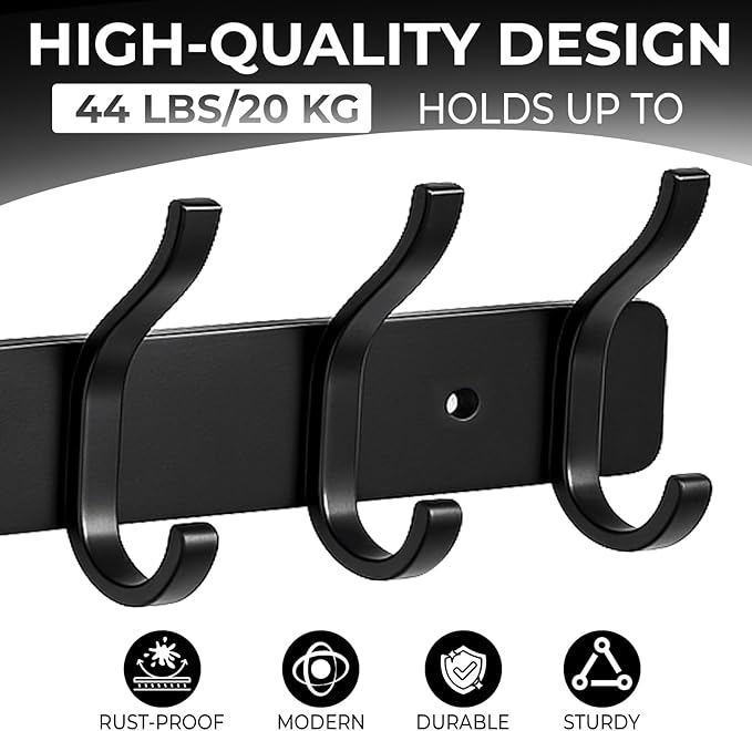 Dntorx Coat Rack Wall Mount, 1 Pack Coat Hooks Hanger Wall Double Hook Rack - Image 3