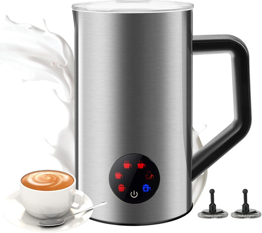 MAISON HUIS 6-IN-1 Milk Frother Steamer 550Watts, 20 oz Electric Stainless Steel, Hot and Cold Milk Frother for Latte, Macchiato, Cappuccino and Hot Chocolate