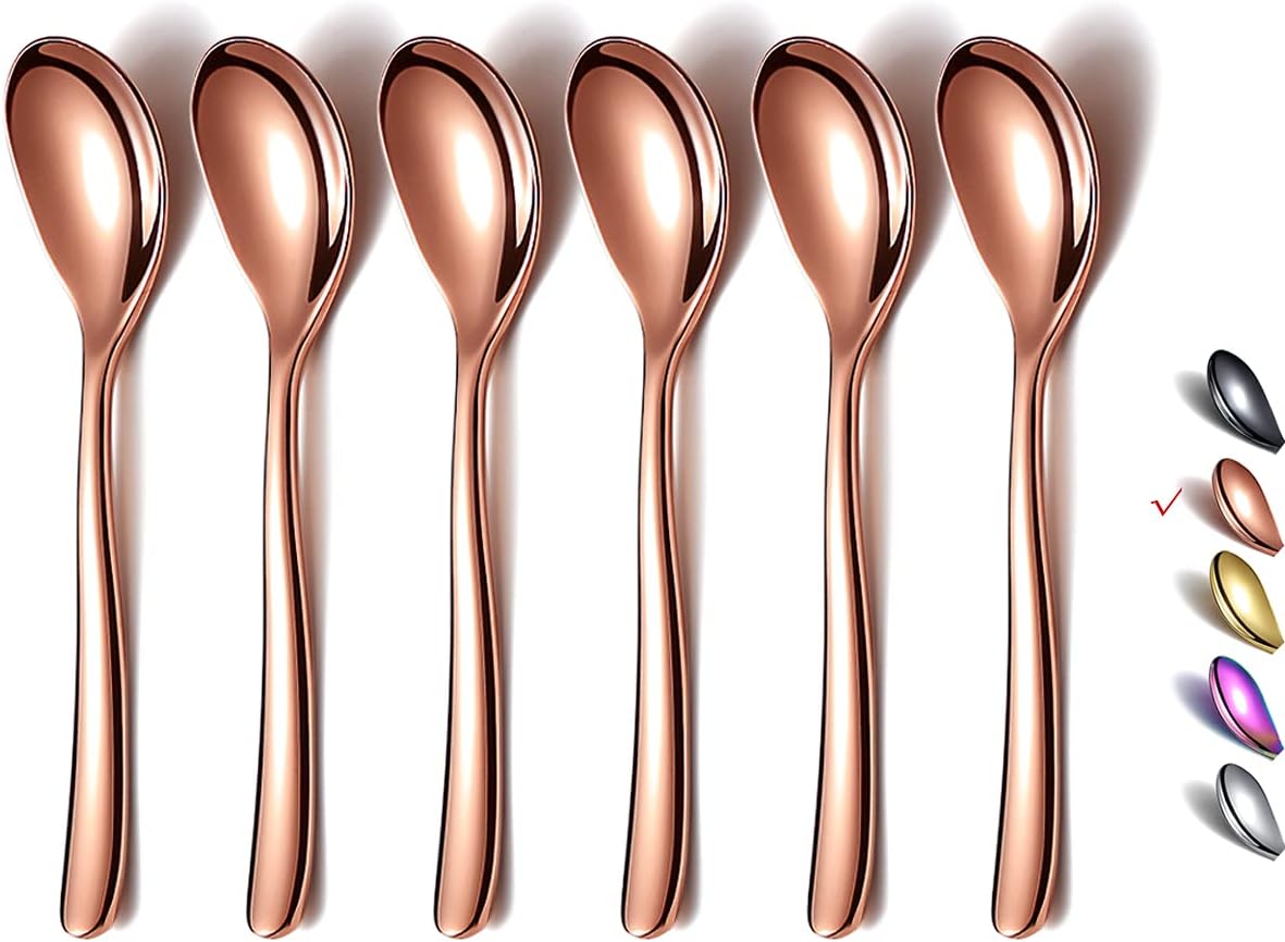 Copper Demitasse Espresso Spoons, 5.5'' Mini Coffee Spoons, Set of 6, Dishwasher Safe