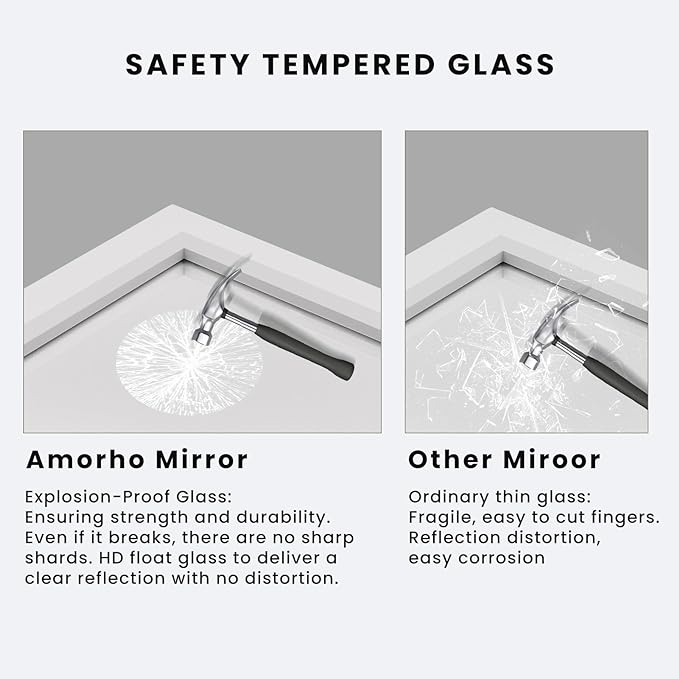 Amorho Bathroom Mirror, 72 X32 Inch White Thick Metal Framed Wall Mirrors - Image 4