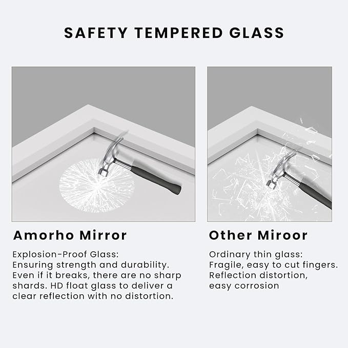 Amorho Bathroom Mirror, 60x40 Inch White Framed Bathroom Mirrors - Image 3