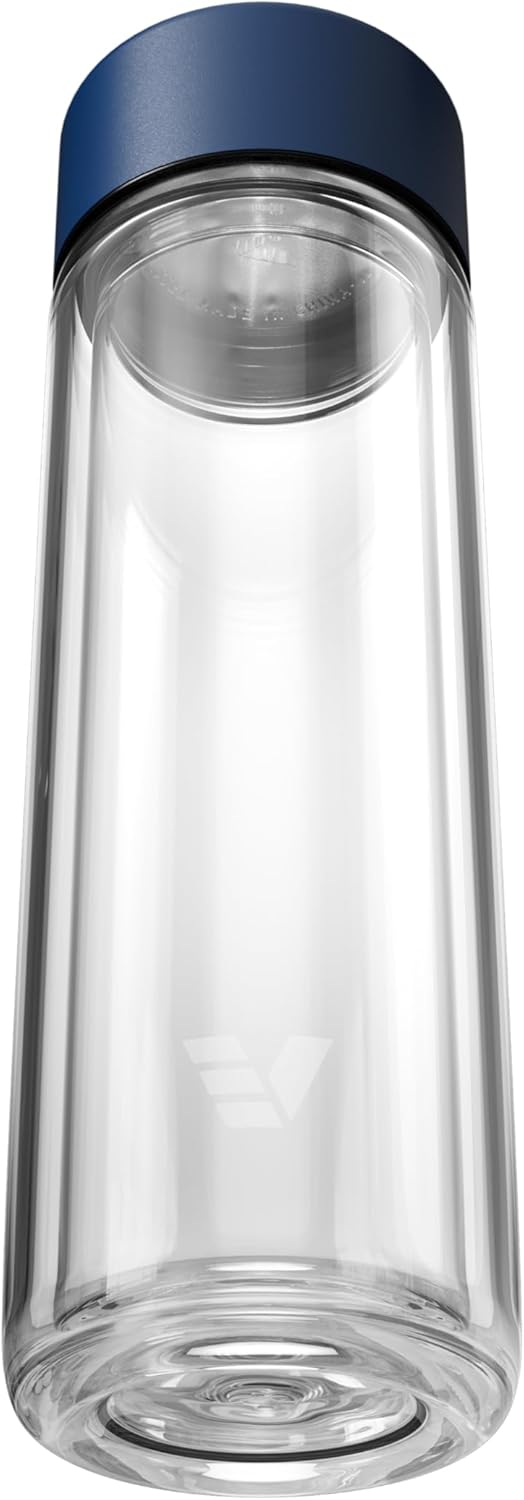 Glass Multi Tea Infuser Bottle 14oz - Double Wall Borosilicate Glass Flask | No Plastic Touches Contents | Perfect for Office or Home - Blue