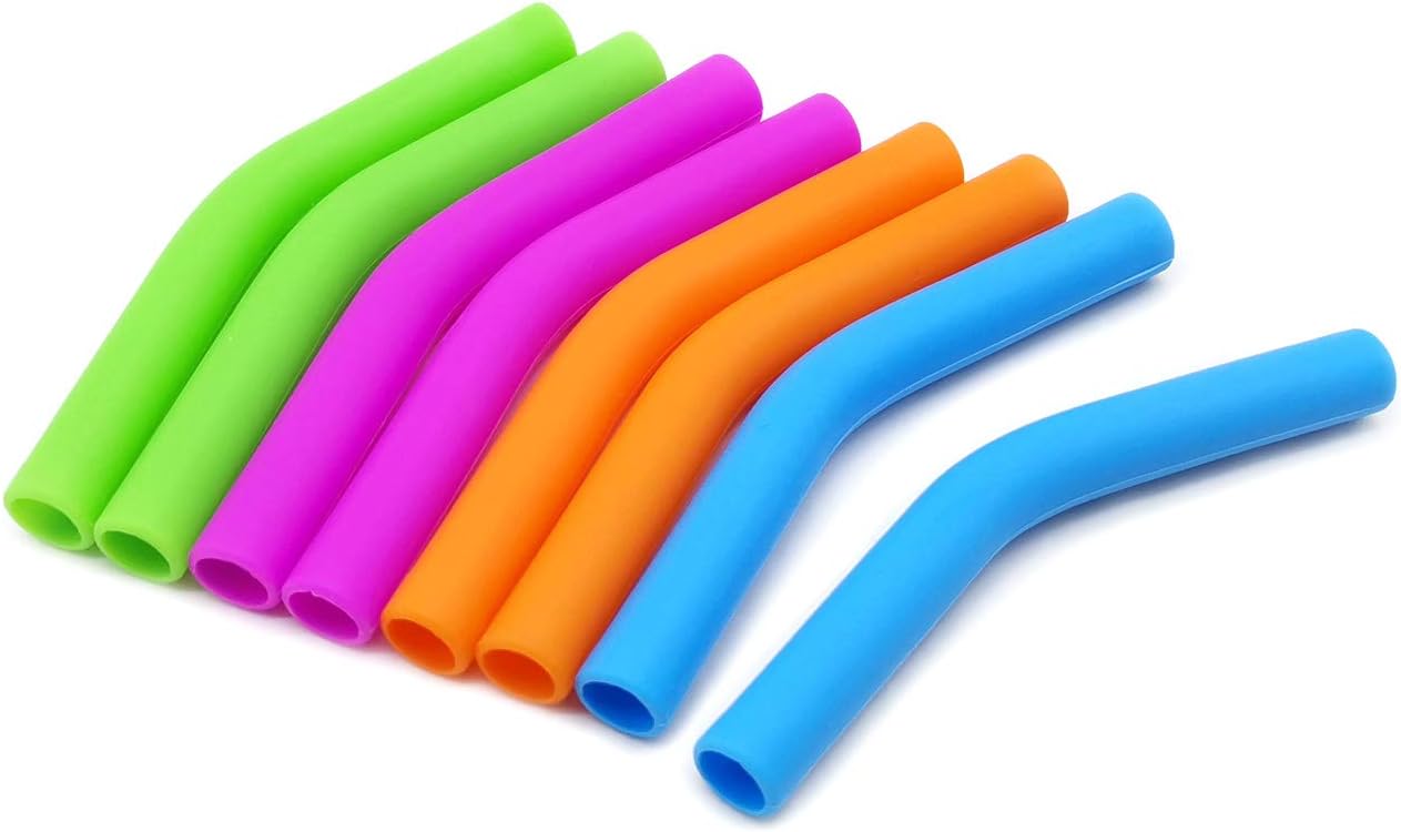 GFDesign Food Grade Silicone Straw Elbows Tips Soft Reusable Metal Stainless Steel Straw Nozzles Only Fit for 5/16" Wide (8mm Outer Diameter) Multicolor - Set of 8