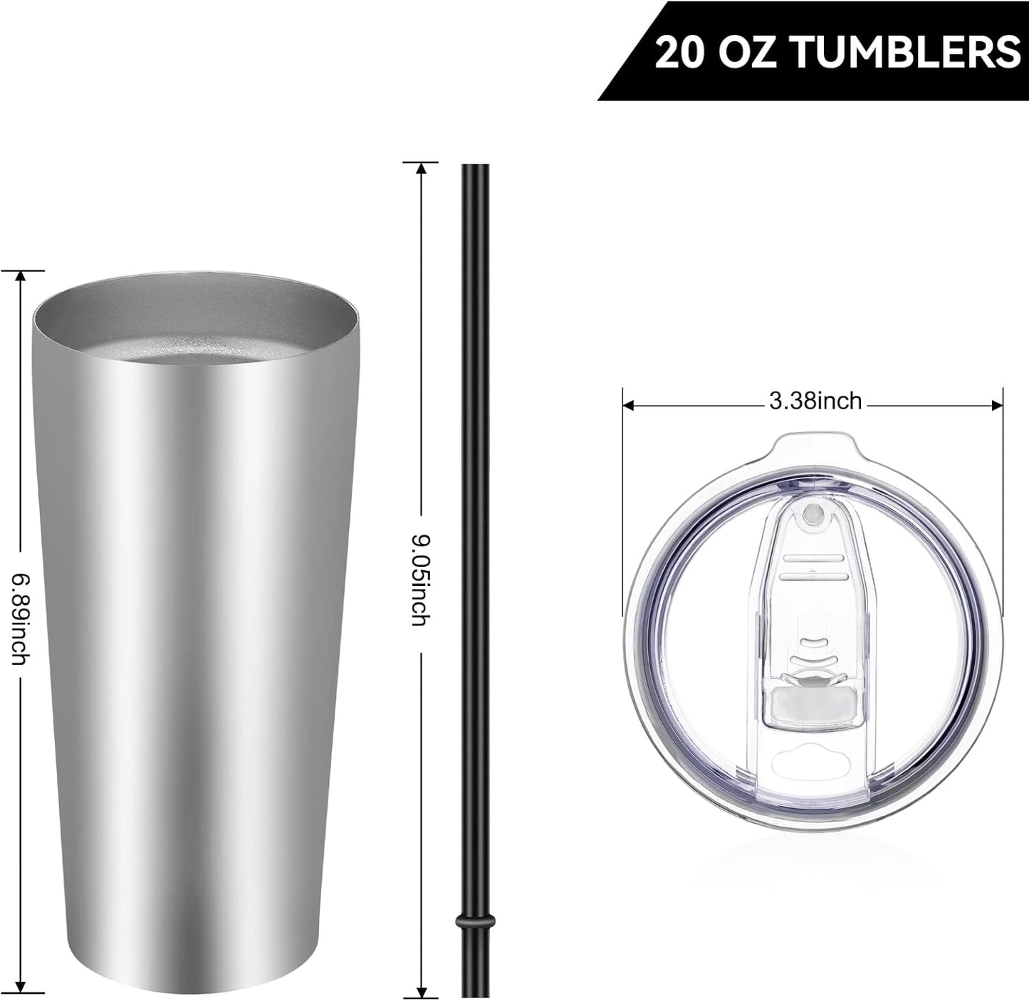 VEGOND 20oz Tumbler Bulk with Lid and Straw 12 Pack, Stainless Steel Vacuum Insulated Tumbler, Double Wall Coffee Cup Travel Mug, Stainless Steel