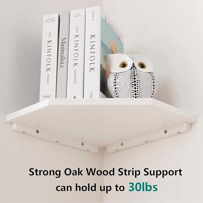 Corner Wall Shelf, Solid Oak Wood White Floating Corner Shelf Organizer - Image 6