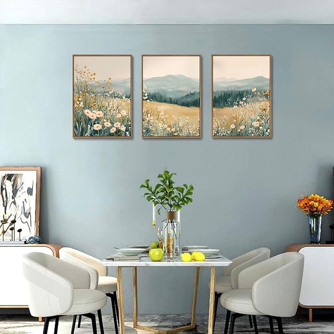 KISSFOX 3 Piece Framed Wall Art Floral Wall Decor Landscape Pictures Mountain - Image 2