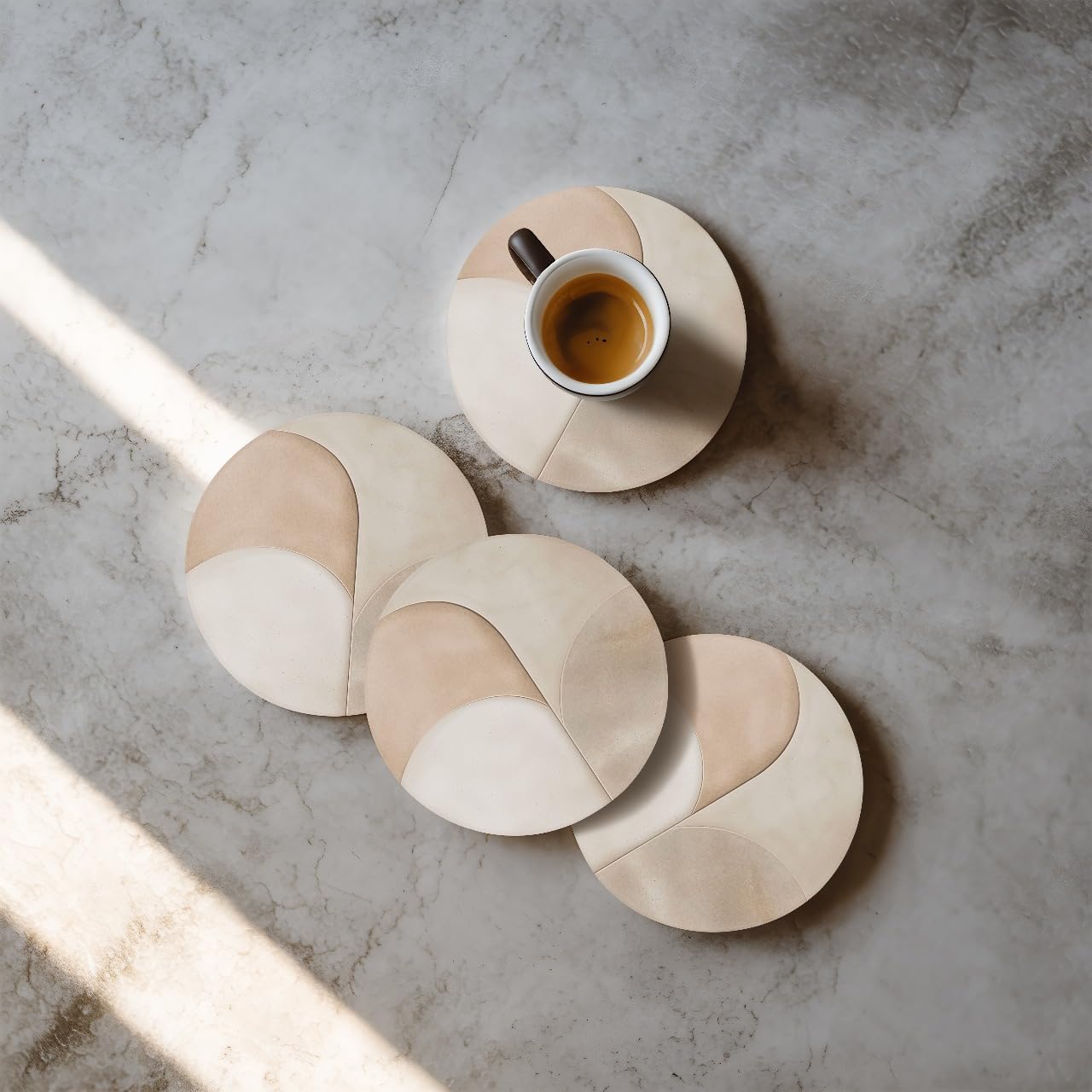 VEYRO Coasters Set of 6 for Drinks – Absorbent Ceramic Stone Drink Coasters with Cork Backing for Coffee Table & Desk, Modern Marble Look Cup Coaster Set, Housewarming Gift for New Home