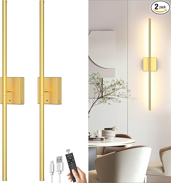Battery Operated Wall Sconce Set of Two: Wireless Rechargeable Wall Lights by iThirdHomeOutdoorLighting