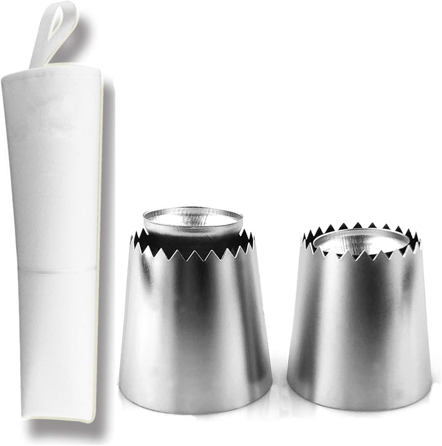 Cake Decorating Set, 2 Pieces Stainless Steel Icing Piping Nozzles Tips Kit with Reusable Piping Bag - Christmas Birthdays Anniversary Wedding Cakes Cookies Dessert Pastry DIY Making Tools